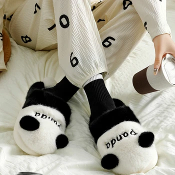 Žiemos Panda Spalvų Šlepetės Moterims Animacinių Filmų Mielas Pliušinis Šiltų Namų Storio Vienintelis Anti Slip Cotton Batai Zapatos 2023