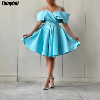 Thinyfull Trumpas Vakare Šalis Suknelės-line Off Peties Prom Dress Satino Nėrinių Mini Oficialus Suknelė Chalatas De Soirée