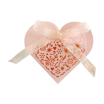 50Pcs Vestuvių Saldainių Dėžutės Tuščiaviduriai Naudai Dėžės Meilės Krūtinės Šokolado Dovanų Dekoravimas, Vestuvių Gimtadienis (Pink)