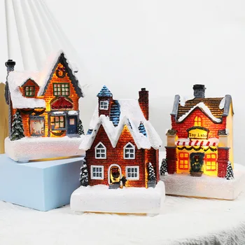 Mini Kalėdų Europos Stiliaus Dervos Namuose LED Šviesos Ornamentu Micro-kraštovaizdžio Kalėdų Dovana, Stalo Dekoras Naujųjų Metų 2024 Namų Puošybai