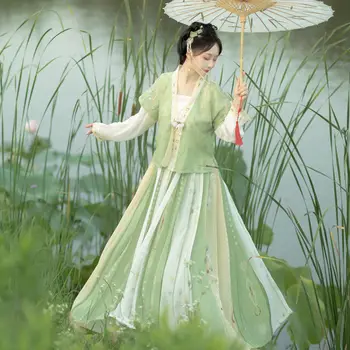 Tradicinis Kinų Hanfu Suknelė Moterims Senovės Žalia Geltona Kostiumas Rytų Princesė Suknelės Elegancijos Tang Dinastijos Šokių Drabužiai