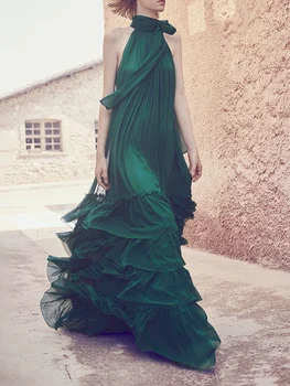 Prancūzijos mažumų aukštos kokybės suknelė, tortas sijonas temperamentas įžymybė žalias sijonas pokylių suknelė, ilgas sijonas