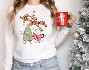 Tis Sezono Kalėdų Moterų marškinėliai Mielas Kalėdų Eglutė ir Puodeliai Spausdinimo Moterų Marškinėliai Populiarus Kalėdų Dovana Draugui Tee