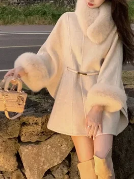 Elegantiškas Moteris, Vilnoniai Paltai Ilgomis Rankovėmis Korėjos Mados Derliaus Striukės Plonas Kietas Fairycore 2023 Nauja Rudens Ir Žiemos Paltai