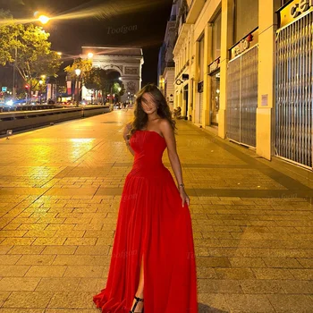 Toofgon Raudona Linija Šifono Arabų Ilgai Prom Dresses Plisuotos Stebėjimo Padalinta Oficialų Vakare Chalatai Specialusis Šalis Bridesmaid Suknelę