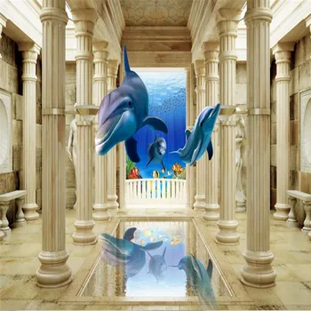 beibehang Užsakymą foto tapetai Šiuolaikinės Europos stiliaus plaukioja delfinų Romos skiltyje paprasta, gyvenamasis kambarys sofos 3d sienų freskomis