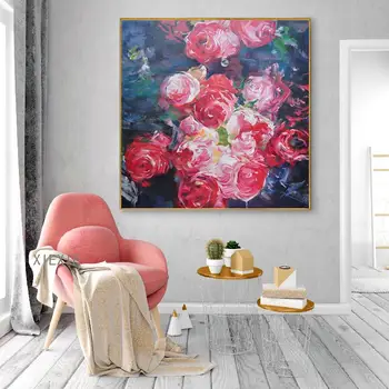 Gėlės Drobės Dekoratyvinis Dažymas Raudona Rožė, Juoda Modernios Spausdinimo Aliejaus Tapybai Augalai, Plakatų ir grafikos Neįrėminti Sienos Menas