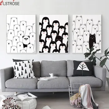 CLSTROSE Šiaurės Animacinių filmų Meno Tapybos Drobės Įvairių Gyvūnų Pingvinas Panda Art Wall Print Plakatas, Vaikų Kambarys Namo Freskomis Dekoras
