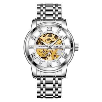 Skeletas Automatinis laikrodis Vyrų Mados Verslą Vandeniui Nerūdijančio Plieno Šviesos orologi da uomo TISSELLY