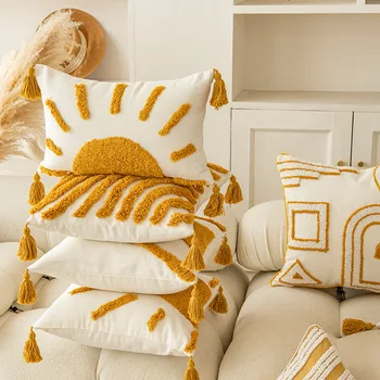 Bohemijos Golden Sun Mesti Pagalvę Padengti Romantiškas Saulės Geometrinis Pakraštyje Aksomo Pagalvės, Miegamasis, Sofa-Namų Pagalvėlių Apvalkalus