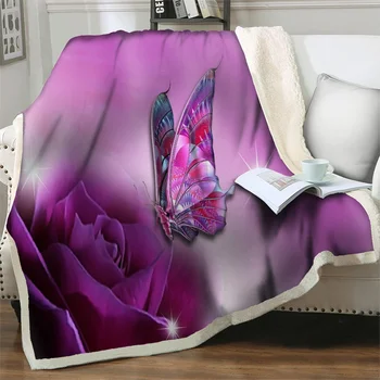 Gražus Drugelis iš Gėlių 3D Antklodės ir Meta Lovos, Sofa-Namų Minkštas Šiltas Patalynės Lengva Plauti Antklodė 