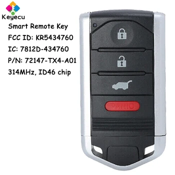 KEYECU Smart Nuotolinio Valdymo Automobilio Raktas Su 4 Mygtukais 313.8 MHz ID46 Mikroschemą Acura RDX 2013 2014 2015 Fob FCC ID: KR5434760