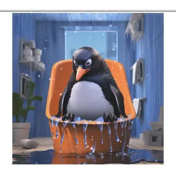 Karalius Pingvinas Ledo Ekspedicija Dušo Užuolaidos Vonios kambarys Dekoro Medžiaga Vonios Užuolaidos Vandeniui 12pcs Kabliukai