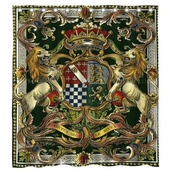Viduramžių Karaliaus Heraldikos Ženklus Ir William Morris Braškių Vagis Dušo Užuolaidos Vonios Dekoras