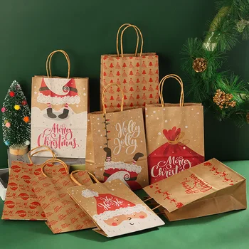 12Pcs Kraft Paper Bag Kalėdų Navidad Naujųjų Metų Šaliai, Candy, Slapukus, Torto Pakuotės, Dėžutės Su Rankena Dovanos Konteinerių Totalizator Krepšiai