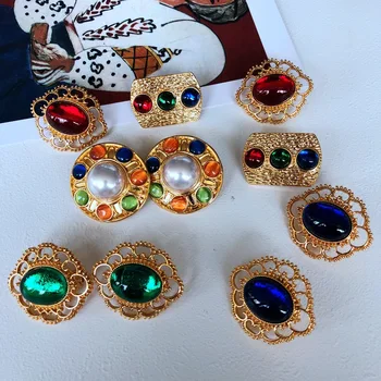 Viduramžių perlas stud auskarai tikro aukso apkalos spalvų opal elipsės spalvos glazūra vidurinės ausies segtukas adatos auskarai