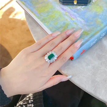 Europos ir Amerikos sunkiosios pramonės perdėti smaragdas atidaryti žiedas prabangos dizaineris 925 sterlingas sidabro papuošalai vestuvių dovana