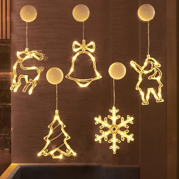1Pcs Linksmų Kalėdų LED Šviesos Snaigės Kalėdų Elnias Kabinti Gyvis Lempos Langą Ornamentai Dekoracija Namuose Naujųjų Metų Lipdukai