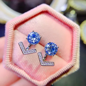 Royal Blue Moissanite Auskarai Moterims 100% 925 Sterlingas Sidabro Moterų Kasdien Dėvėti 6x6mm Mėlyna Moissanite Smeigės