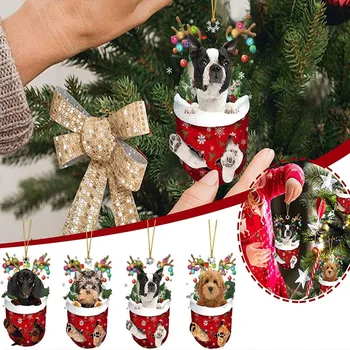 2023 Kalėdų Pakabukas Mielas Šuo Ornamentu Kalėdų Akrilo Kalėdų Eglutės Kabinti Ornamentu Kalėdinė Dekoracija