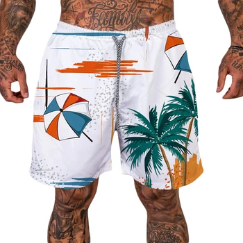 Vyrai Havajų Šortai Atogrąžų Spausdinti Prarasti Atsitiktinis Raišteliu Paplūdimio Krovinių Šortai Treniruotės Vasaros Drabužių Streetwear