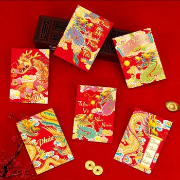 12Pcs/set Kinų Stiliaus Kinijos Raudoną Voką Mielas Drakonas Dievo Turtų Modelis Paauksuotas Šrifto Popieriaus Raudona Paketinių Laimingas