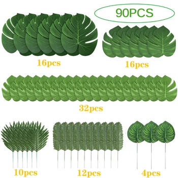 90pcs 6 Rūšių Dirbtinių Palmių Augalai Dirbtiniais Atogrąžų Palmių Lapų Imitacija, Paparčiai, Papuošalai Namuose Šalis Vestuvių Papuošalai