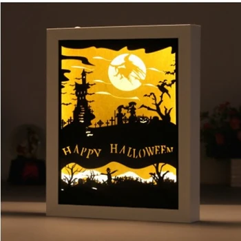 1 VNT Helovinas 3D Popieriaus Drožyba Šviesos, Kūrybos Šešėlis Tapybos Stalo Lempos, Kaip Parodyta Papercut Šviesos Dėžės 
