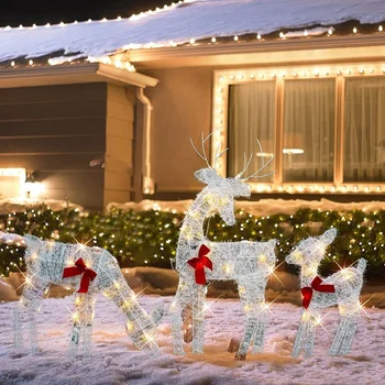 Apšviesta Kalėdų 2D reindeers vaizdą Lauko Apdaila, iš Anksto Dega Šviesos Iki Kalėdų Rudolph & Santa Kamanas Su Šviesos Patvarus