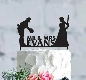 Asmeninį Mr&mrs Beisbolo žaidėjas poros vestuvių Akrilo tortas toppers nuotakos dušas dalyvavimo šalies papuošalai