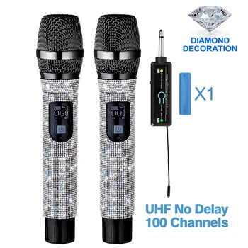 Bevielis Mikrofonas Karaoke Mic, 100CH UHF kalnų krištolas Nešiojamą Dinaminis Mikrofonas su Įkraunama Imtuvas Šalis, Matyti,