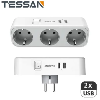 TESSAN Europos Korėja Kištuko Lizdo Extender su USB Įkrovimo Jungtys, ES Multi Realizavimo Tee Elektros Lizdo Adapteris, skirtas Namų