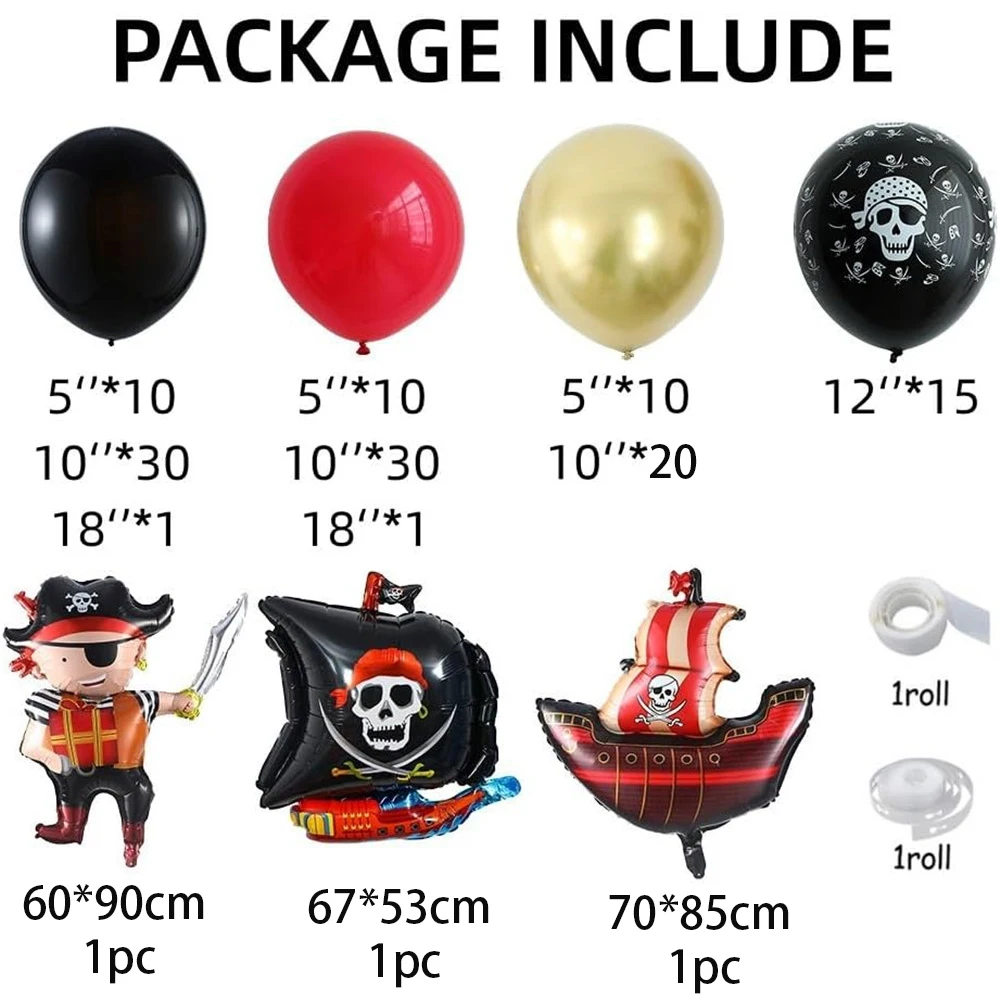 132pcs Piratų Tema Balionų Girliandą Raudonas Juodas Piratų Laivas Skeletas Lateksiniai Balionai Halloween Party Berniuko Gimtadienio Dekoracijos 1