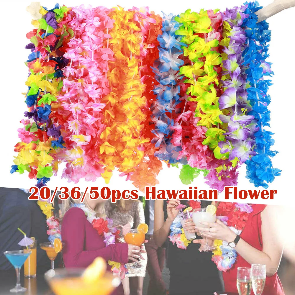 20/36/50Pcs Havajų Šalis Gėlių Girliandas Spalvos Girlianda Karoliai Tropical Beach Party Apdailos Rekvizitai 0