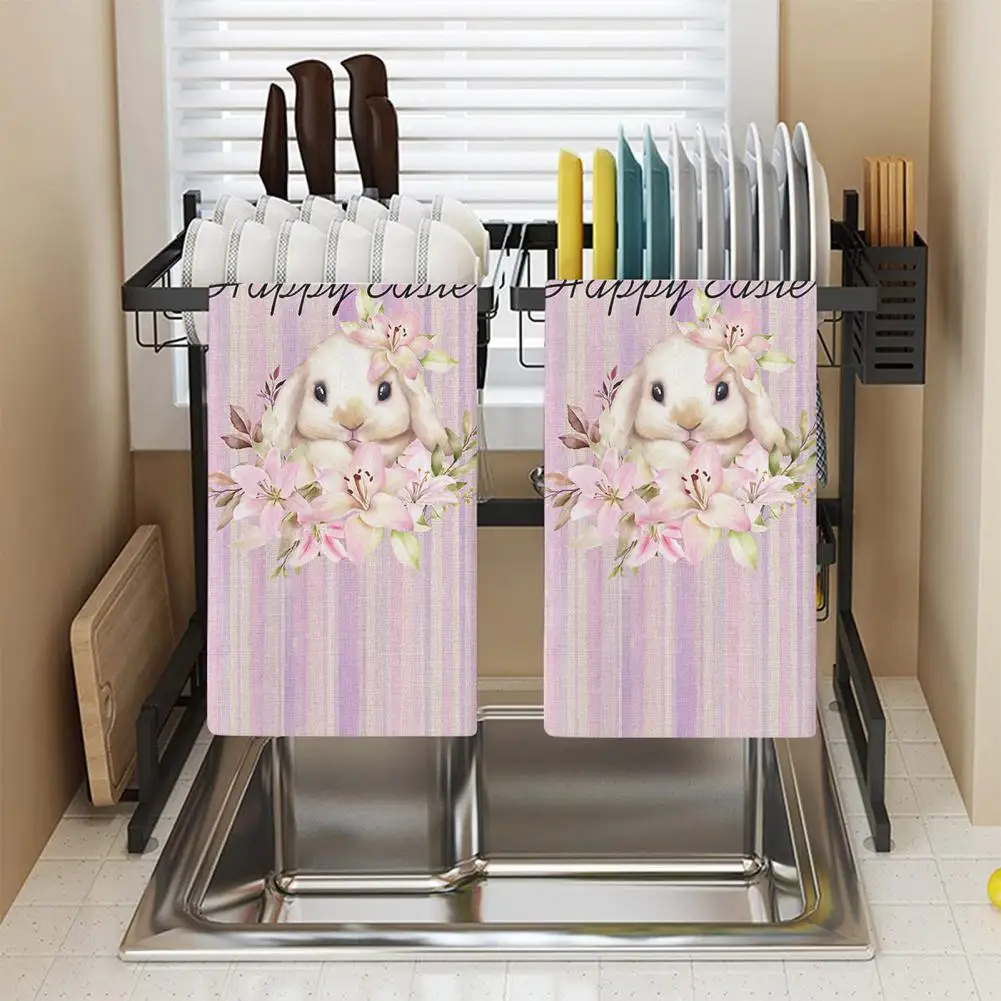 Vandens nesugeriančių Patiekalas Rankšluostį Žavinga Easter Bunny Spausdinti Virtuvės Dishcloth Rankšluosčių Rinkinys Super Absorbentas Greitai-džiovinimo Virtuvė 1