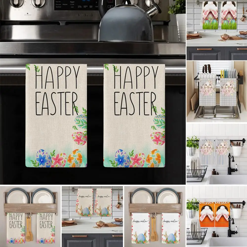Vandens nesugeriančių Patiekalas Rankšluostį Žavinga Easter Bunny Spausdinti Virtuvės Dishcloth Rankšluosčių Rinkinys Super Absorbentas Greitai-džiovinimo Virtuvė 3