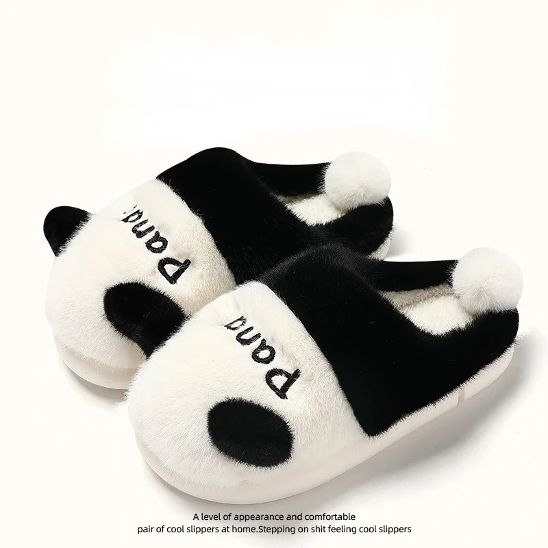 Žiemos Panda Spalvų Šlepetės Moterims Animacinių Filmų Mielas Pliušinis Šiltų Namų Storio Vienintelis Anti Slip Cotton Batai Zapatos 2023 1