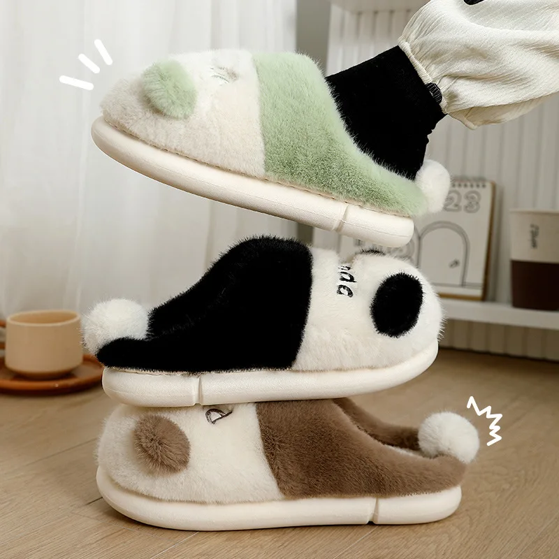 Žiemos Panda Spalvų Šlepetės Moterims Animacinių Filmų Mielas Pliušinis Šiltų Namų Storio Vienintelis Anti Slip Cotton Batai Zapatos 2023 2